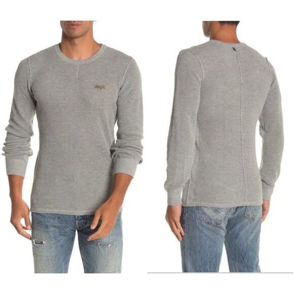 Men’s Gray Long Sleeve Thermal Shirt – Casual Slim Fit Waffle Knit Crewneck L - Picture 1 of 12